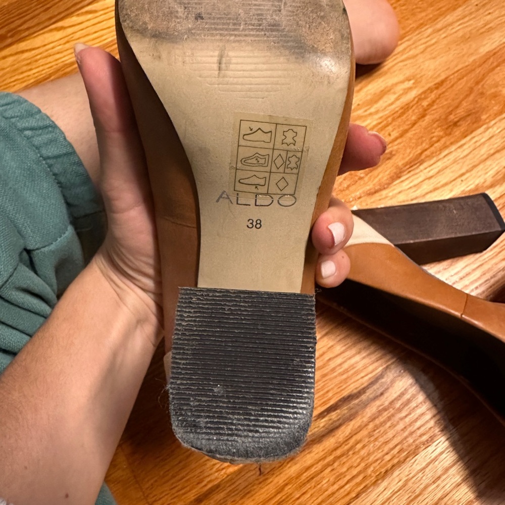 Aldo Genuine Tan And Cream Leather Women's Heels - image 4
